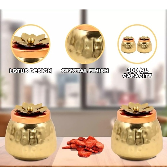 Copper Hammered Metal Jar with Flower top Box/Container/Chocolate/ Dry fruit Box - Picture 7 of 8